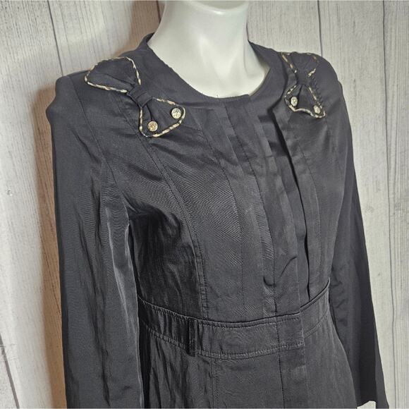 Vieste Jacket Dress, Black Maxi Length Coat with Shoulder Bow Accents, sz 42 - Picture 6 of 9